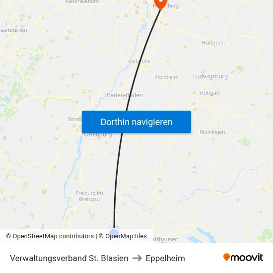 Verwaltungsverband St. Blasien to Eppelheim map