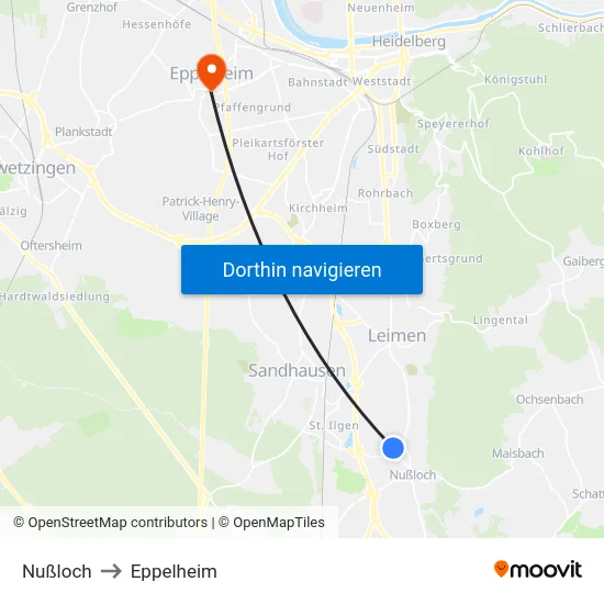 Nußloch to Eppelheim map