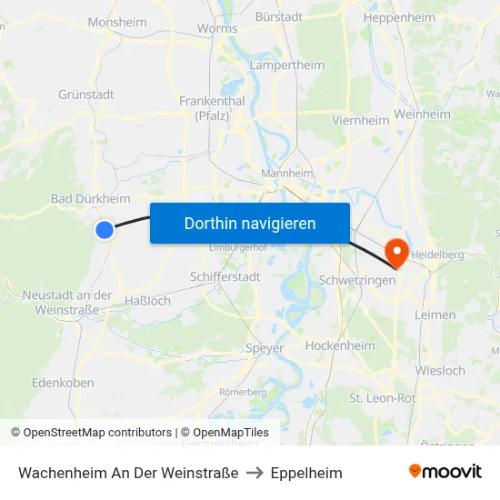 Wachenheim An Der Weinstraße to Eppelheim map