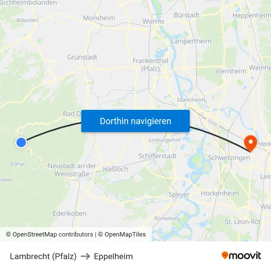 Lambrecht (Pfalz) to Eppelheim map