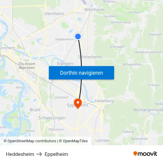 Heddesheim to Eppelheim map