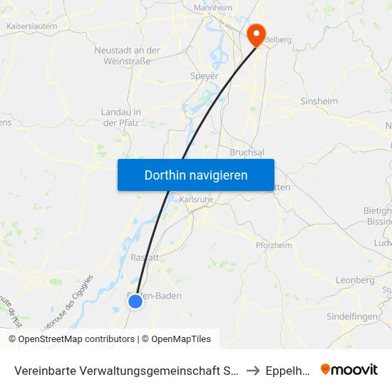 Vereinbarte Verwaltungsgemeinschaft Sinzheim to Eppelheim map