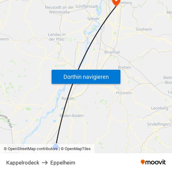 Kappelrodeck to Eppelheim map