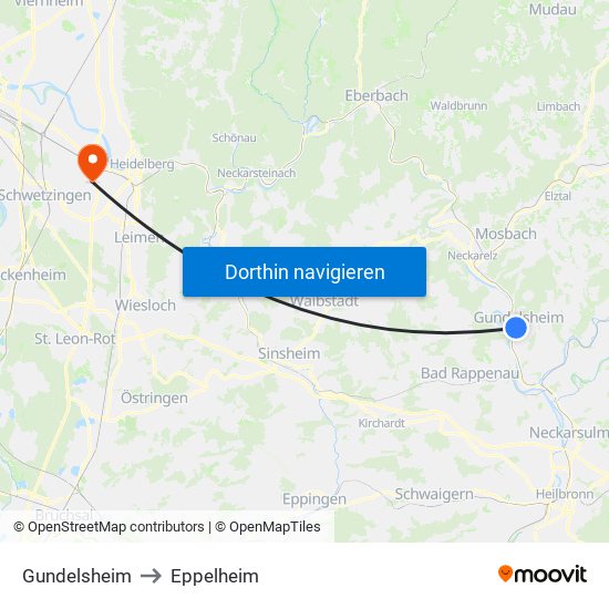 Gundelsheim to Eppelheim map