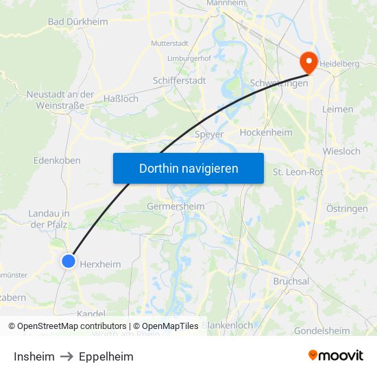 Insheim to Eppelheim map