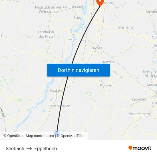 Seebach to Eppelheim map