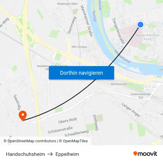 Handschuhsheim to Eppelheim map