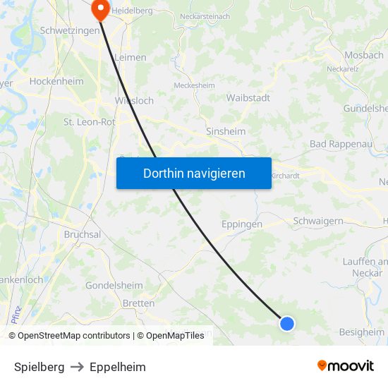 Spielberg to Eppelheim map