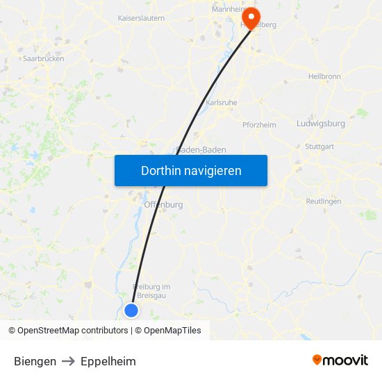 Biengen to Eppelheim map