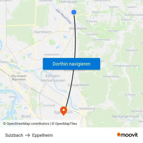 Sulzbach to Eppelheim map