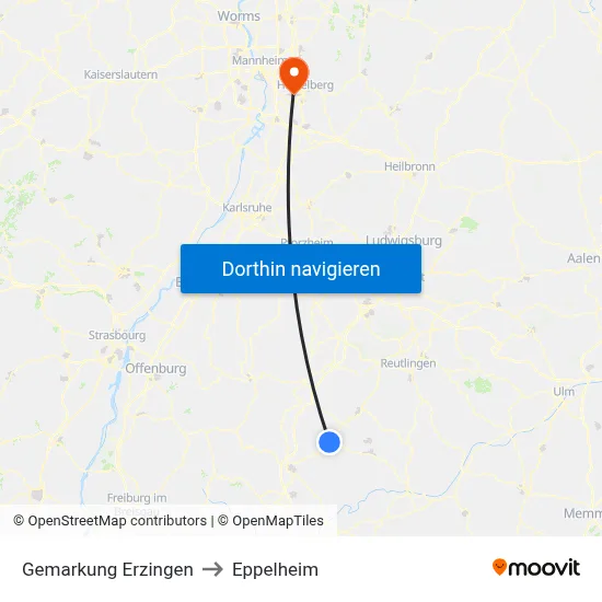 Gemarkung Erzingen to Eppelheim map