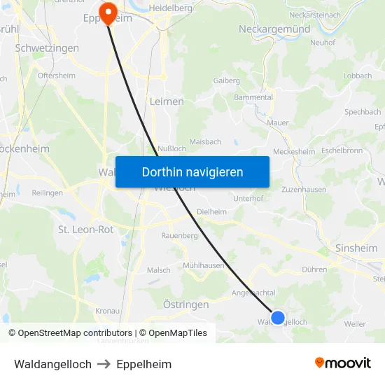 Waldangelloch to Eppelheim map