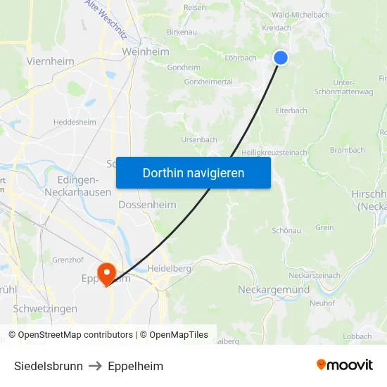 Siedelsbrunn to Eppelheim map