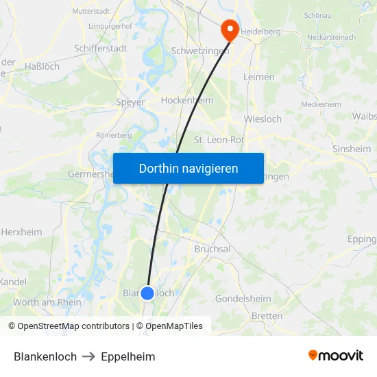 Blankenloch to Eppelheim map