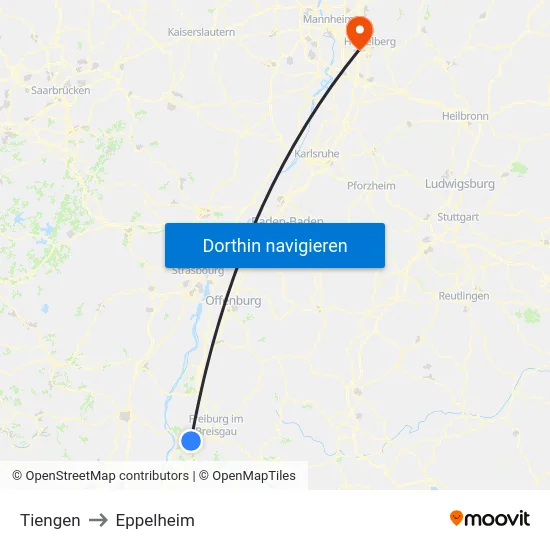 Tiengen to Eppelheim map