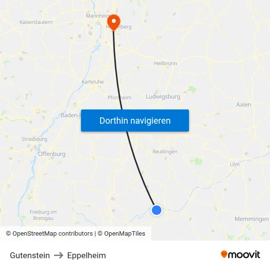 Gutenstein to Eppelheim map