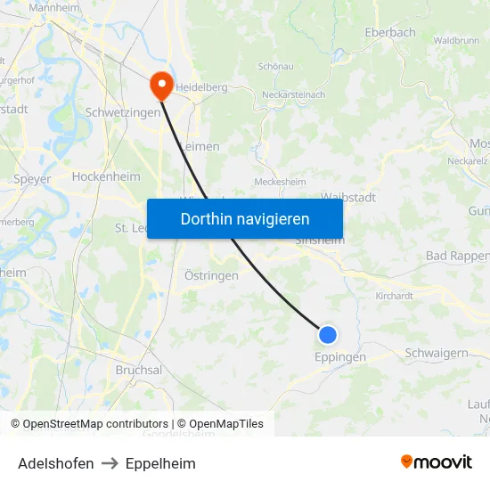 Adelshofen to Eppelheim map