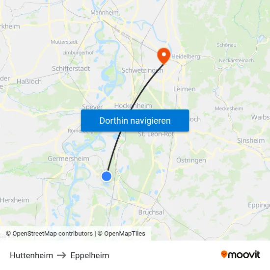 Huttenheim to Eppelheim map