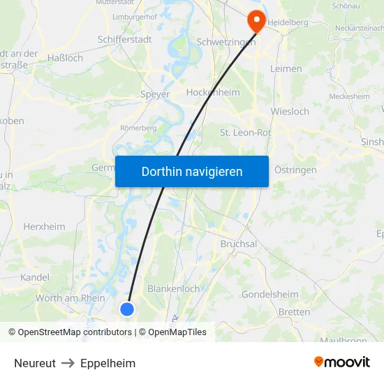 Neureut to Eppelheim map