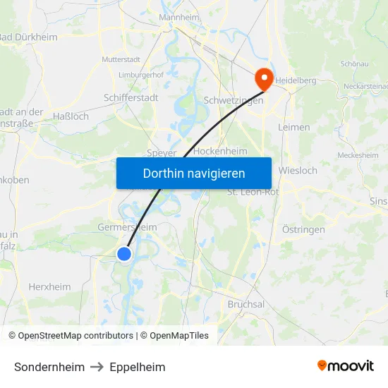 Sondernheim to Eppelheim map