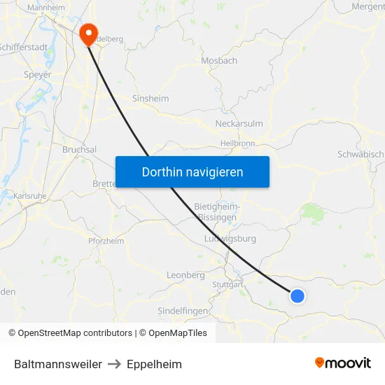 Baltmannsweiler to Eppelheim map