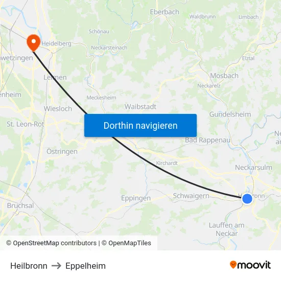 Heilbronn to Eppelheim map