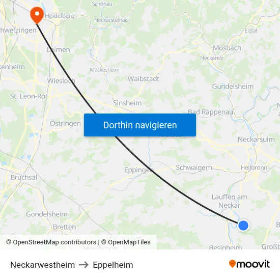 Neckarwestheim to Eppelheim map