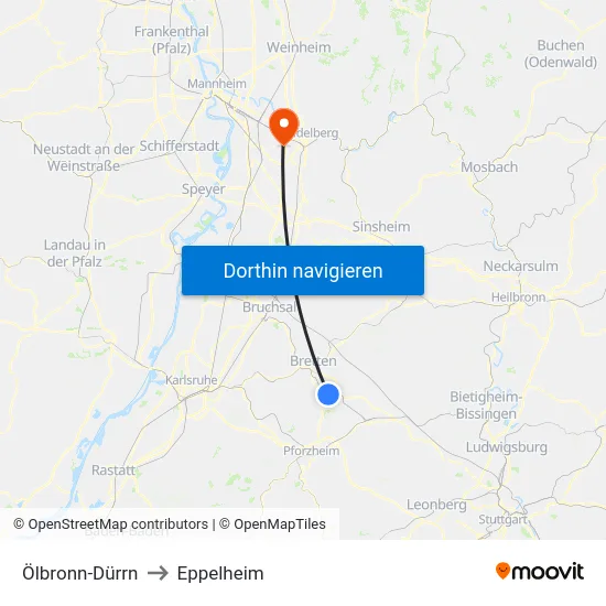 Ölbronn-Dürrn to Eppelheim map