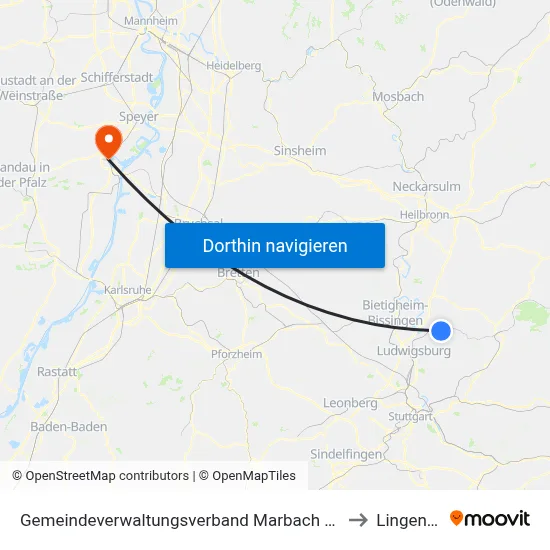 Gemeindeverwaltungsverband Marbach am Neckar to Lingenfeld map