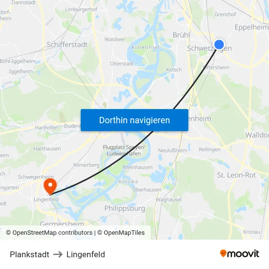 Plankstadt to Lingenfeld map