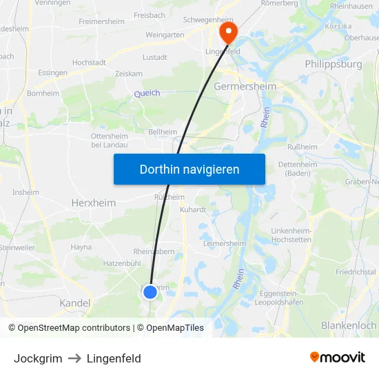 Jockgrim to Lingenfeld map