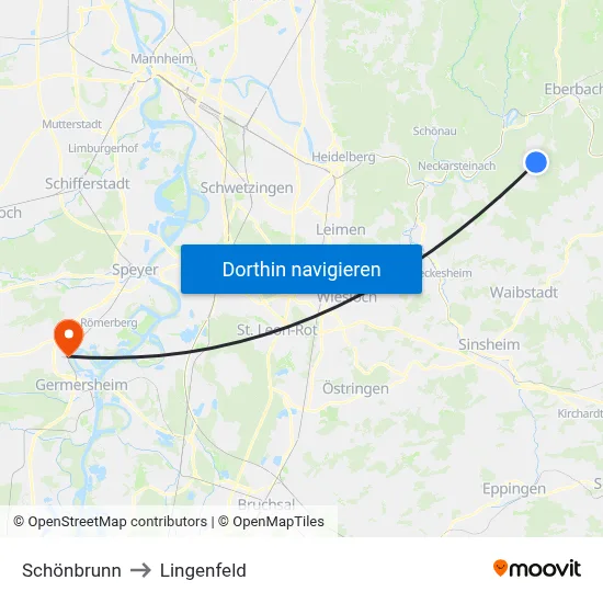 Schönbrunn to Lingenfeld map