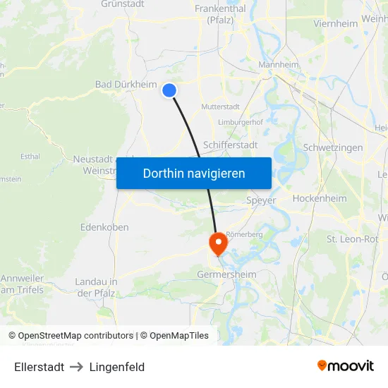 Ellerstadt to Lingenfeld map