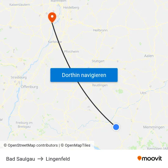 Bad Saulgau to Lingenfeld map
