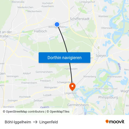 Böhl-Iggelheim to Lingenfeld map