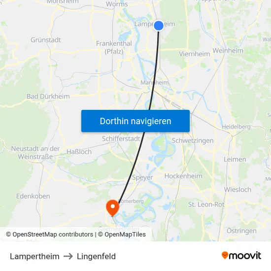 Lampertheim to Lingenfeld map