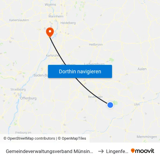 Gemeindeverwaltungsverband Münsingen to Lingenfeld map