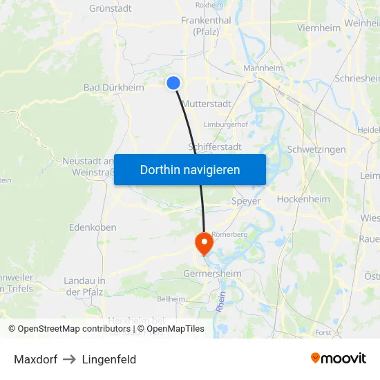 Maxdorf to Lingenfeld map