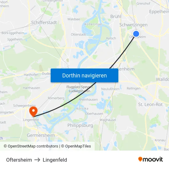 Oftersheim to Lingenfeld map