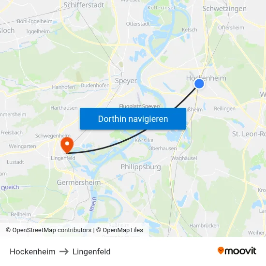 Hockenheim to Lingenfeld map