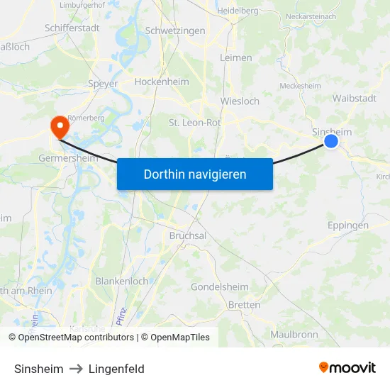Sinsheim to Lingenfeld map