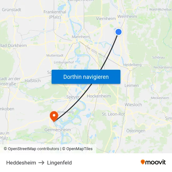 Heddesheim to Lingenfeld map