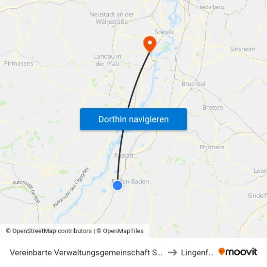 Vereinbarte Verwaltungsgemeinschaft Sinzheim to Lingenfeld map