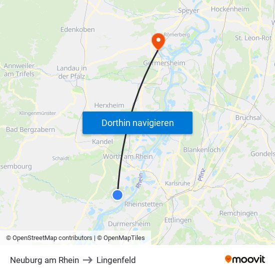 Neuburg am Rhein to Lingenfeld map