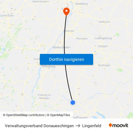 Verwaltungsverband Donaueschingen to Lingenfeld map