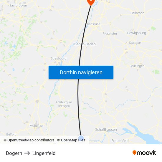 Dogern to Lingenfeld map