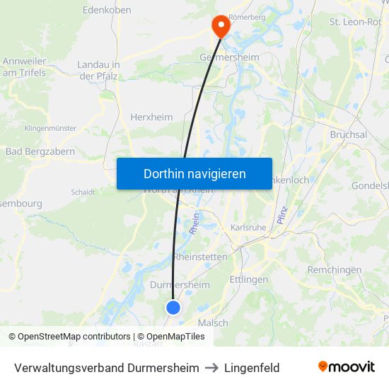 Verwaltungsverband Durmersheim to Lingenfeld map