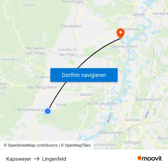 Kapsweyer to Lingenfeld map