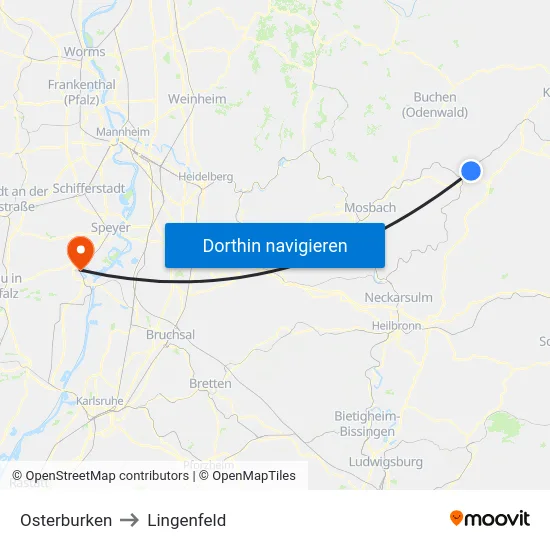 Osterburken to Lingenfeld map