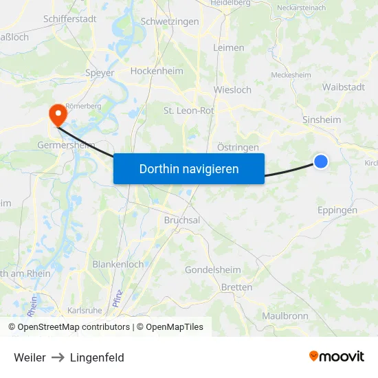 Weiler to Lingenfeld map